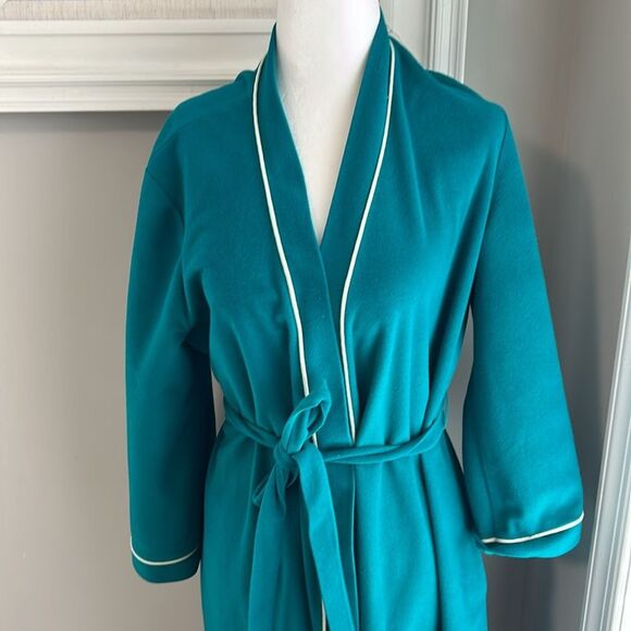 Vanity Fair Vintage 70s Green Teal Retro Tie Velour Robe Womens Medium - Picture 3 of 13